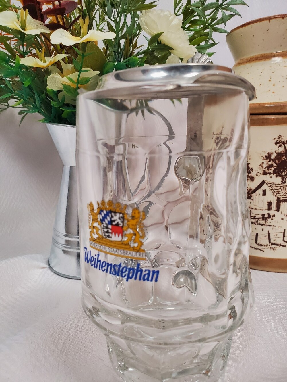 Clear Glass Beer Stein with Crest